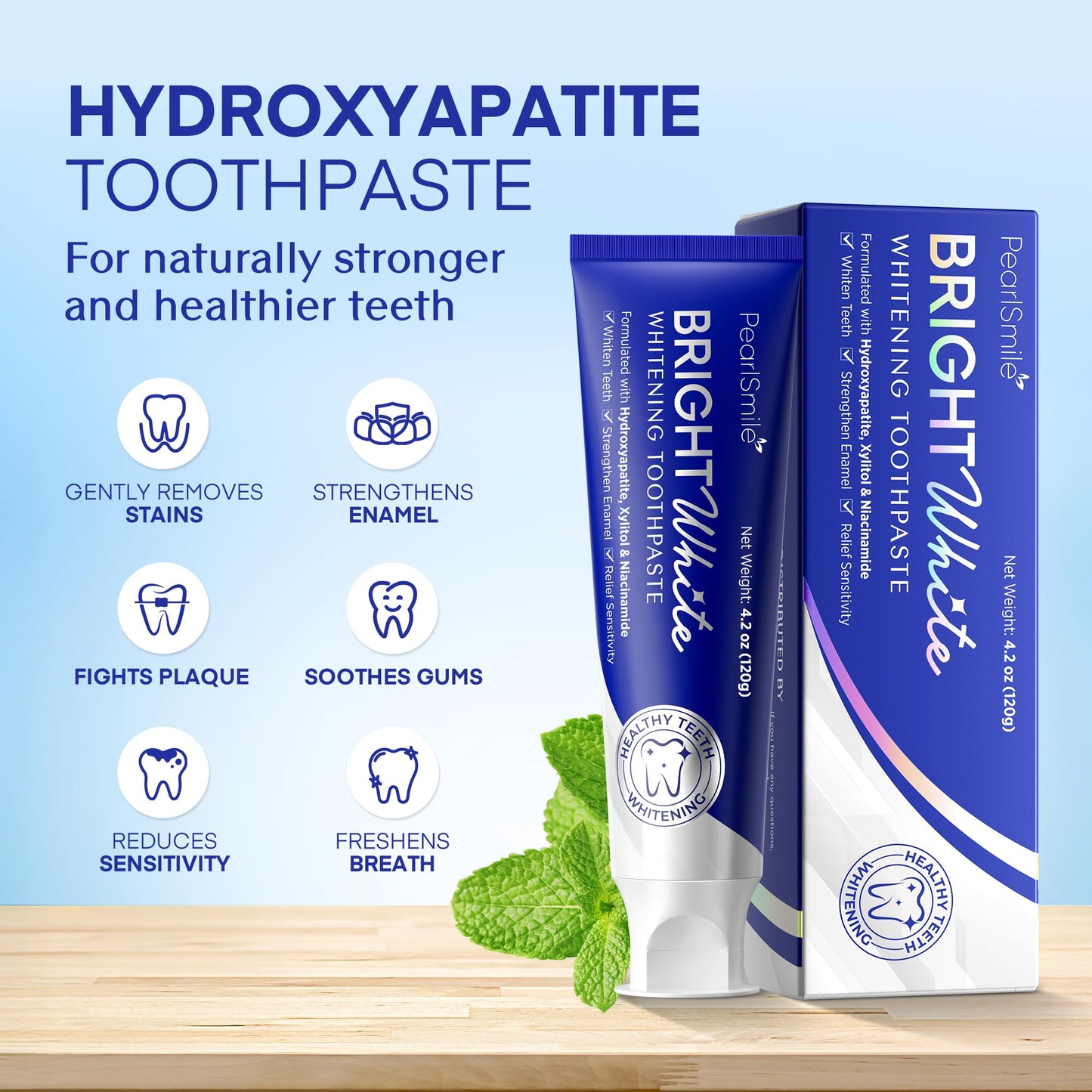 PearlSmile Hydroxyapatite Niacinamide Whitening Toothpaste – 10% Nano-Hydroxyapatite, 5% Niacinamide, Fluoride-Free – 4.2 oz Pack of 2