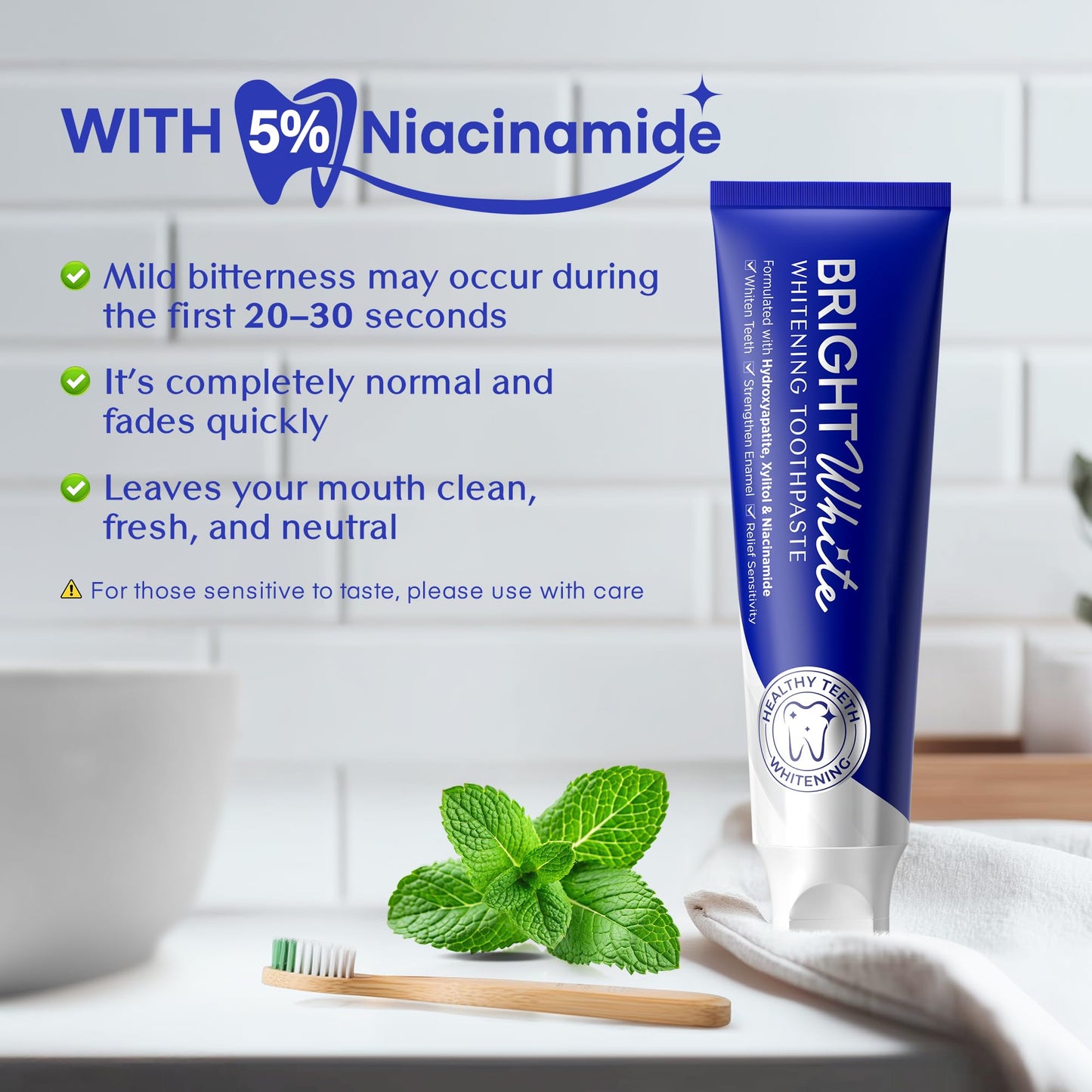 PearlSmile Niacinamide 5% + Nano-Hydroxyapatite 10% Whitening Toothpaste – Fluoride-Free, 4.2oz