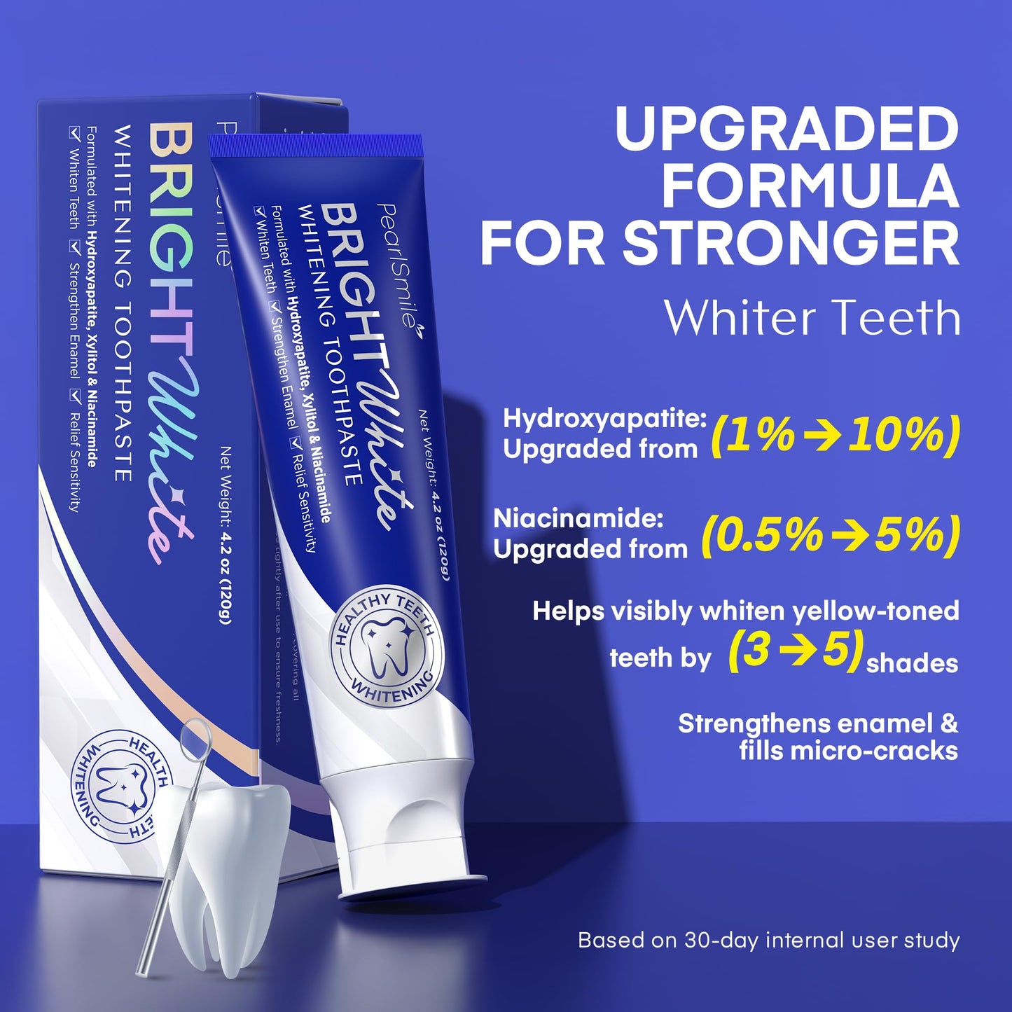PearlSmile Niacinamide 5% + Nano-Hydroxyapatite 10% Whitening Toothpaste – Fluoride-Free, 4.2oz
