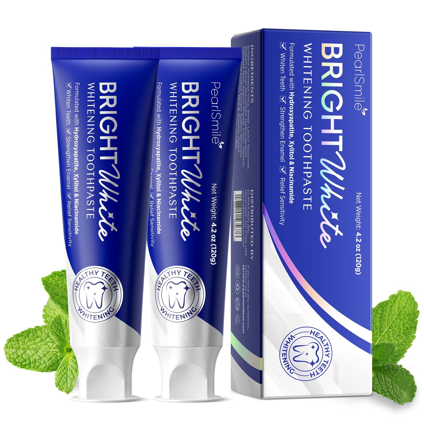 PearlSmile Hydroxyapatite Niacinamide Whitening Toothpaste – 10% Nano-Hydroxyapatite, 5% Niacinamide, Fluoride-Free – 4.2 oz Pack of 2