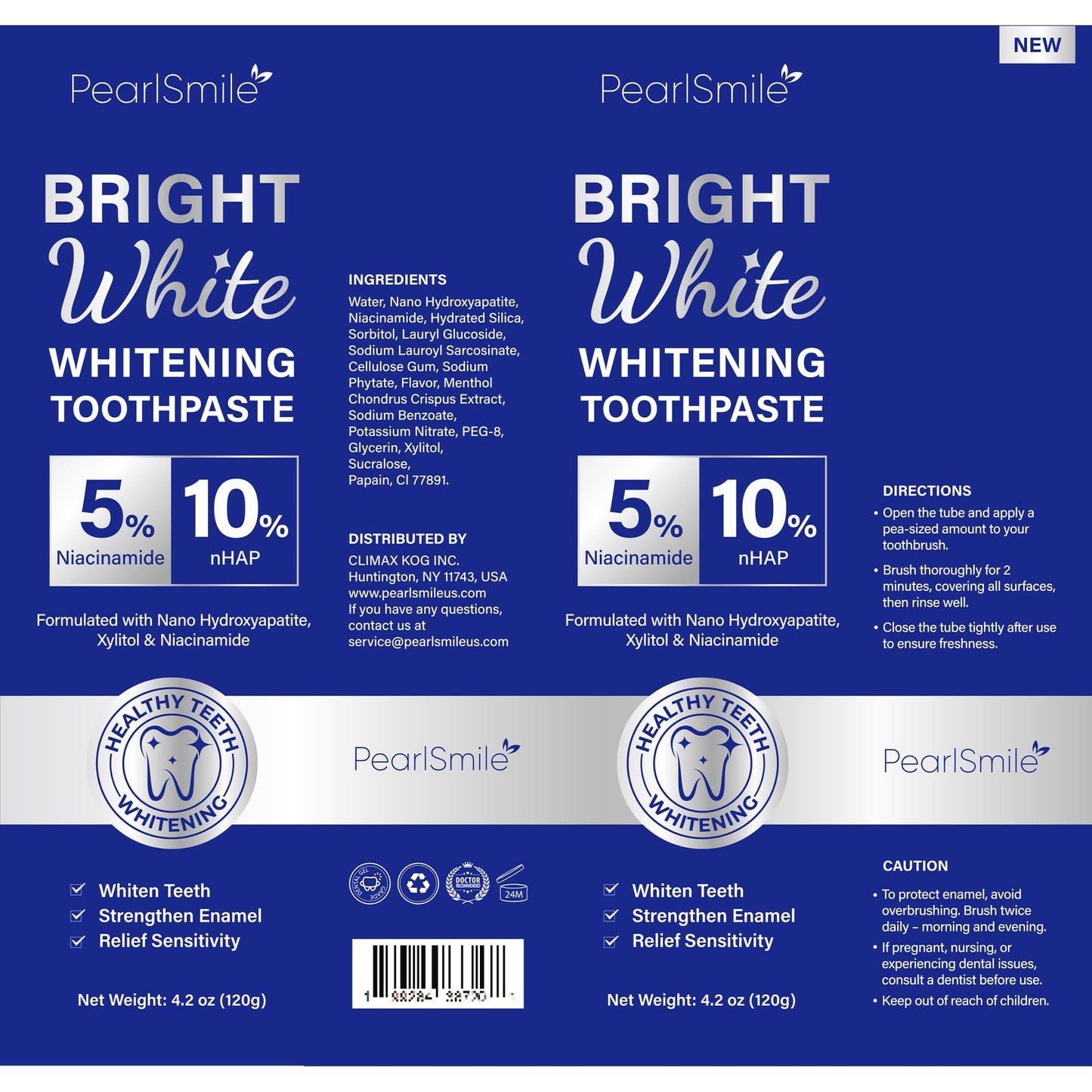 PearlSmile Whitening Toothpaste – 10% Nano-Hydroxyapatite + 5% Niacinamide – Fluoride-Free, Travel-Size 4.2oz (3 Pack)