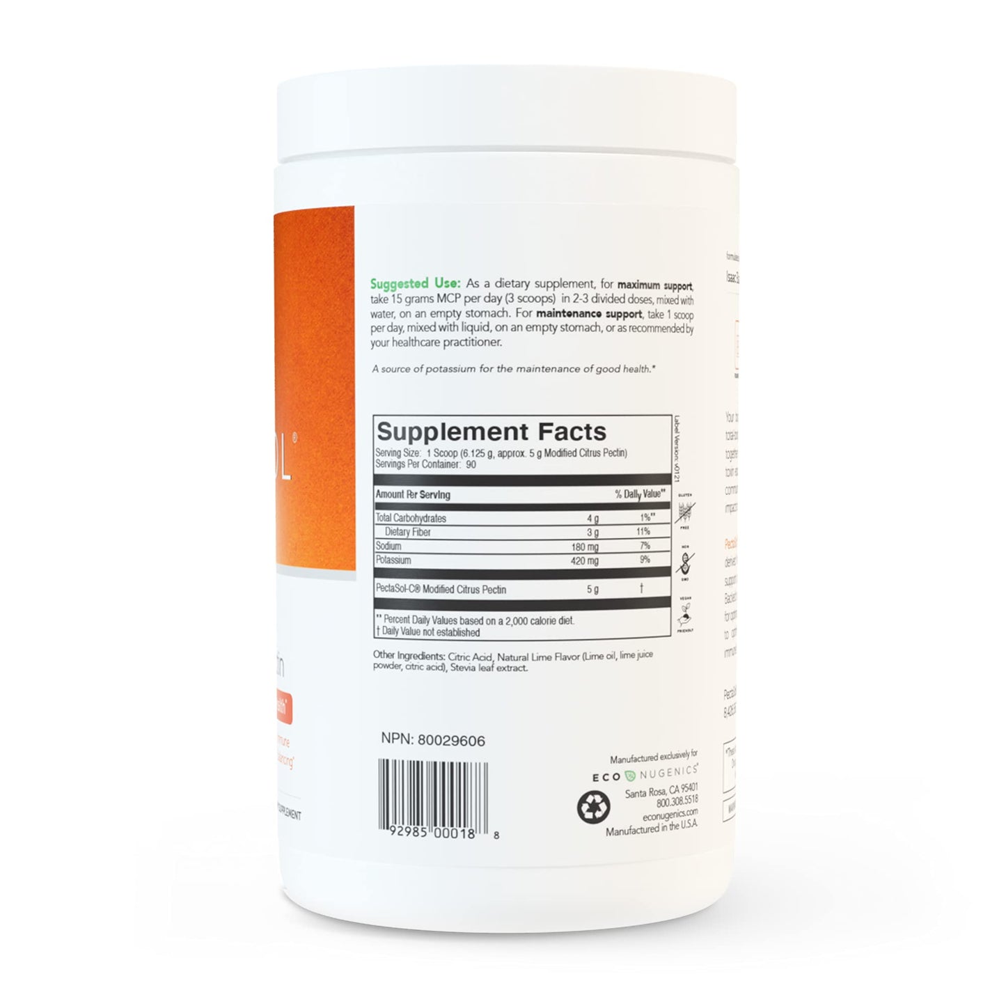 EcoNugenics PectaSol Modified Citrus Pectin – 551g Lime Powder for Total-Body Health & Galectin-3 Support