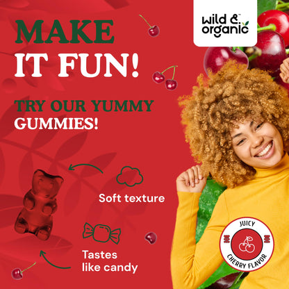 Wild & Organic Tart Cherry Gummies 7000 mg - Tart Cherry Extract for Uric Level Support - 60 Vegan, Non-GMO Chews (Pack of 2)