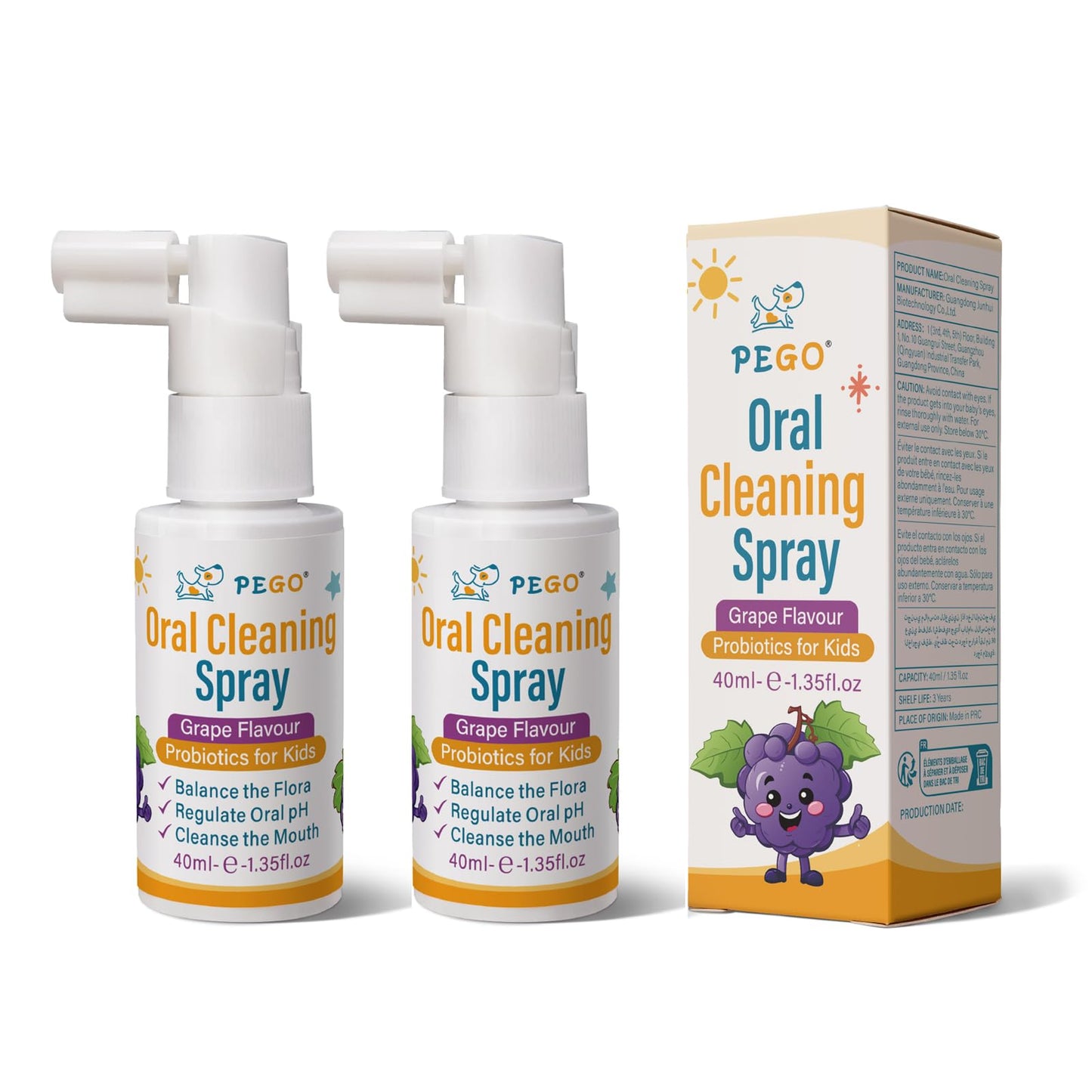PEGO Kids Oral Spray – Fluoride Free Toddler Care (40ml×2, Grape)