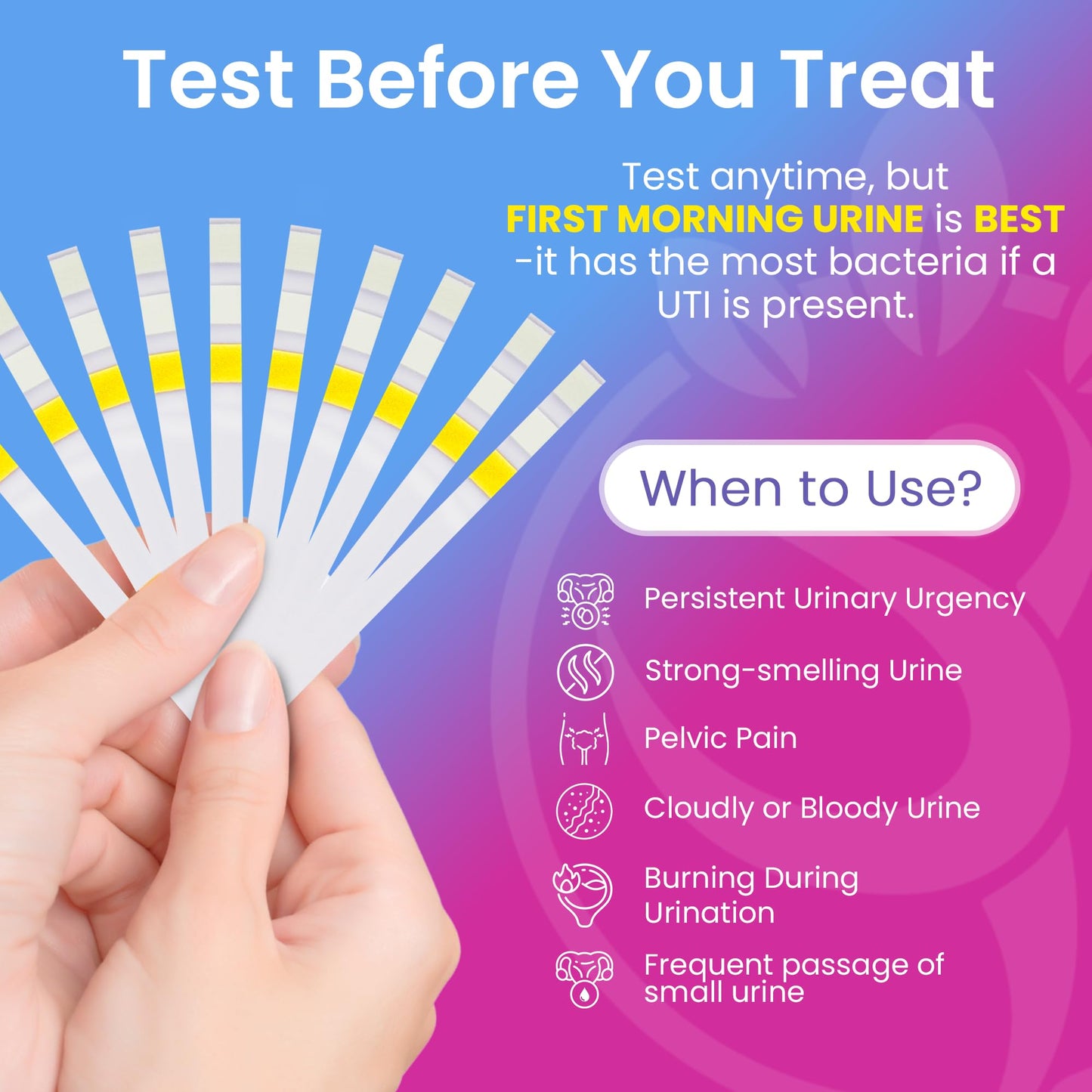 Pelvana UTI Test Strips for Women - 50-Count, 3-Parameter Nitrite, Leukocytes & pH, At-Home UTI Testing