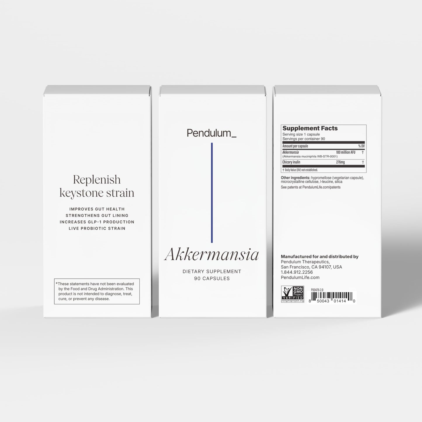 Pendulum Akkermansia Probiotic with Prebiotic Fiber – Delayed-Release Capsules | 100M AFU Live Strain for Gut Health & GLP-1 Support (90 Capsules)