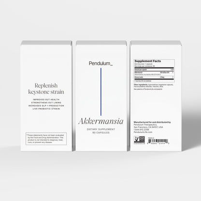 Pendulum Akkermansia Probiotic with Prebiotic Fiber – Delayed-Release Capsules | 100M AFU Live Strain for Gut Health & GLP-1 Support (90 Capsules)