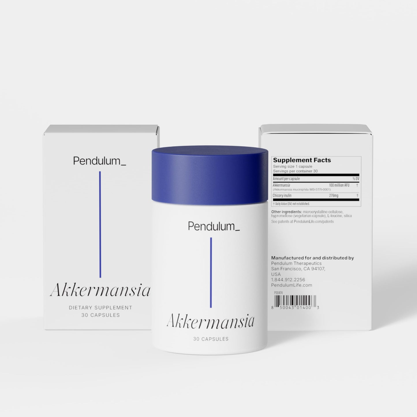 Pendulum Akkermansia Probiotic with Prebiotic Fiber – 100M AFU, Delayed Release, 30 Capsules