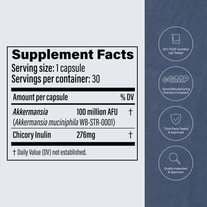 Pendulum Akkermansia Probiotic with Prebiotic Fiber – 100M AFU, Delayed Release, 30 Capsules