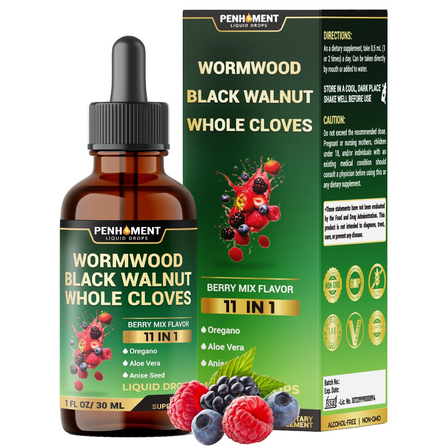 Penhoment 10in1 Wormwood Tincture, Berry Mix – 1 FL OZ (2 Months)