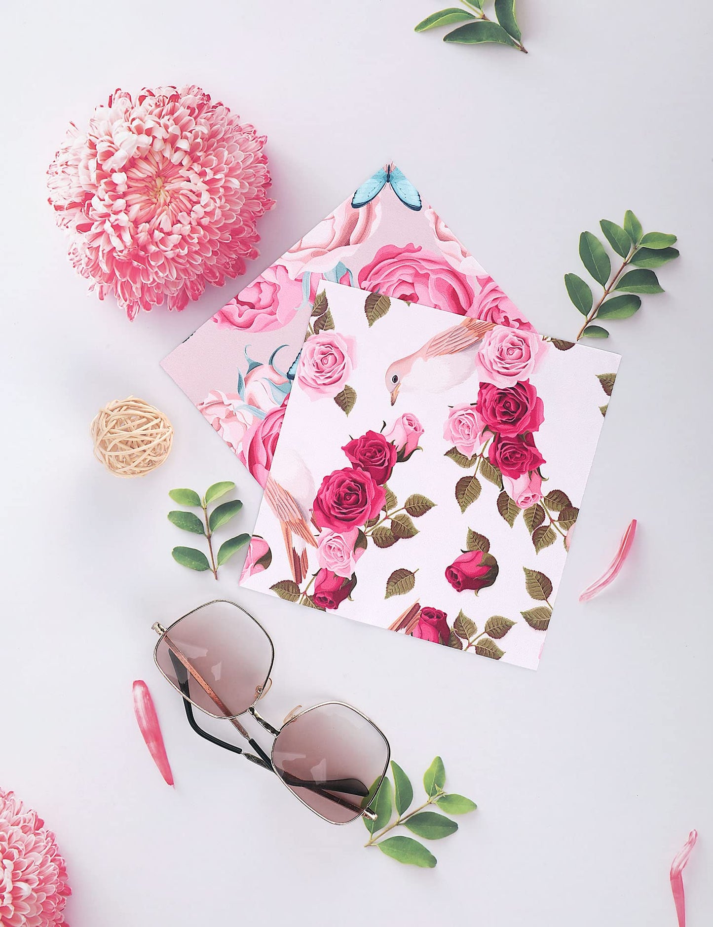 6PCS Thickened Glasses Cleaning Cloths – Floral Microfiber Wipes (Peony)