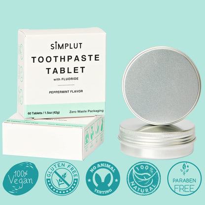 Chewable Fluoride Toothpaste Tablets - 150 Pack | Travel Size, Eco Friendly Vegan Dental Tabs, Peppermint