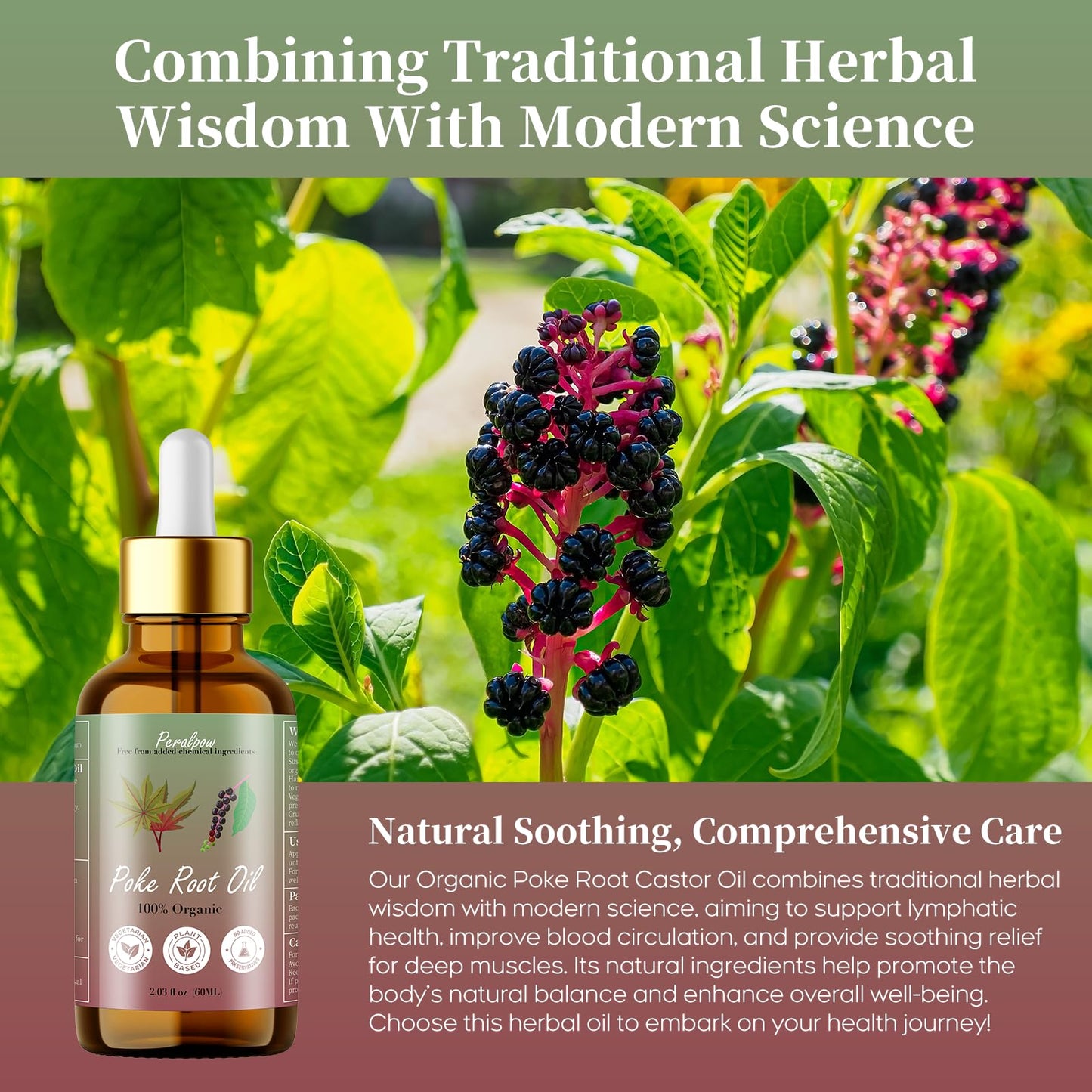 Peralpow Organic Poke Root Oil - Lymphatic Support & Deep Tissue Relief