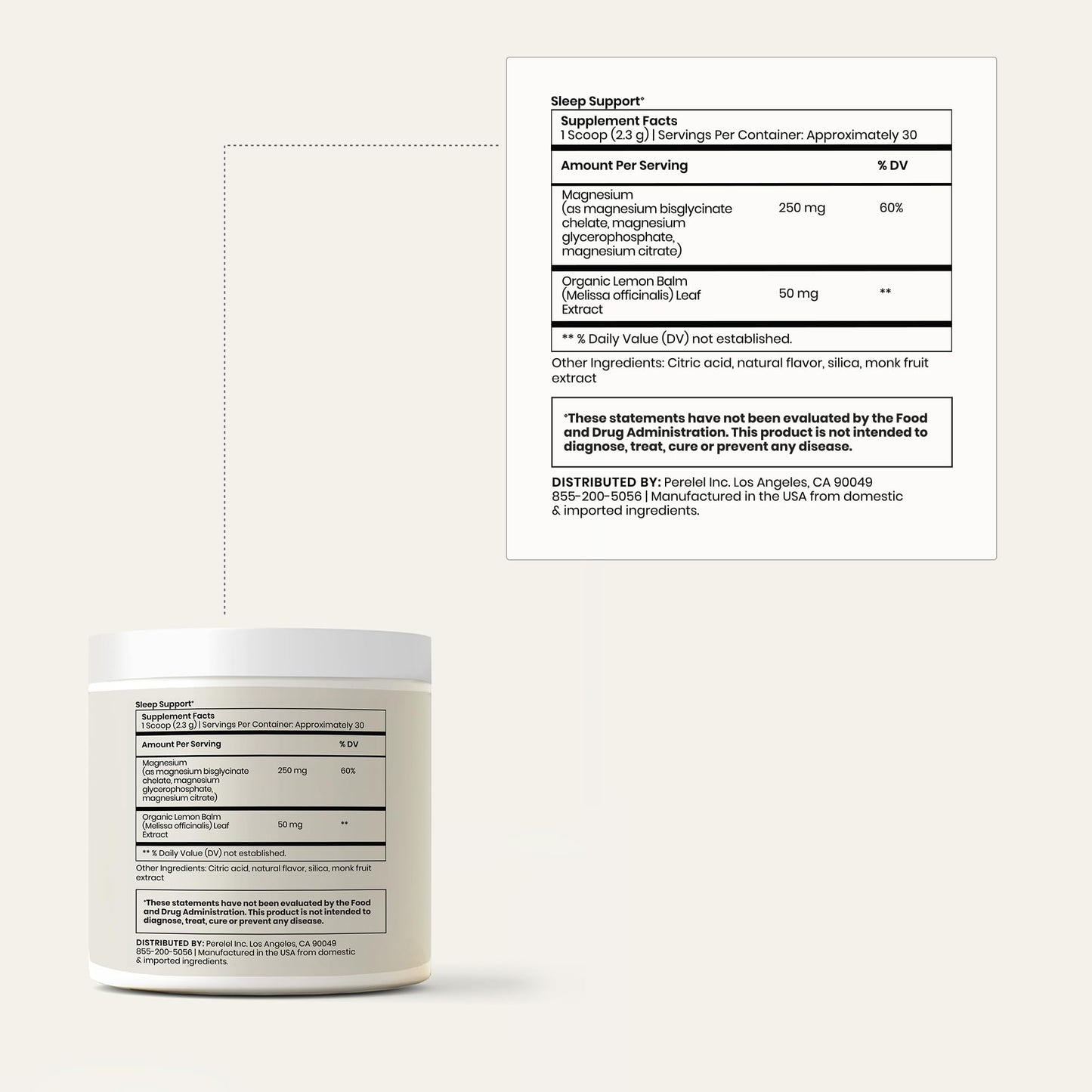 Perelel Sleep Support Magnesium Powder Blend — Lemon Balm, Honey Lemon Flavor