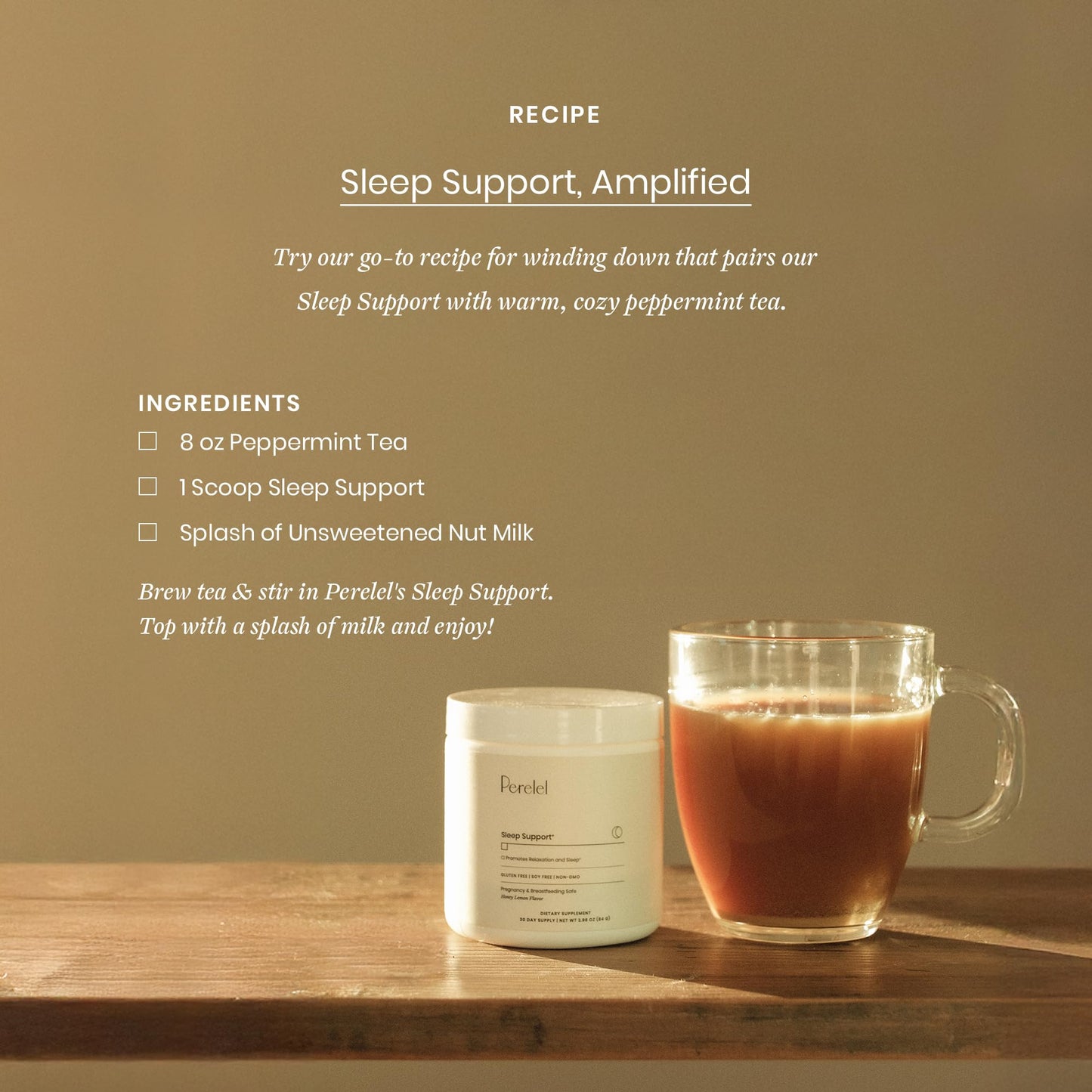 Perelel Sleep Support Magnesium Powder Blend — Lemon Balm, Honey Lemon Flavor