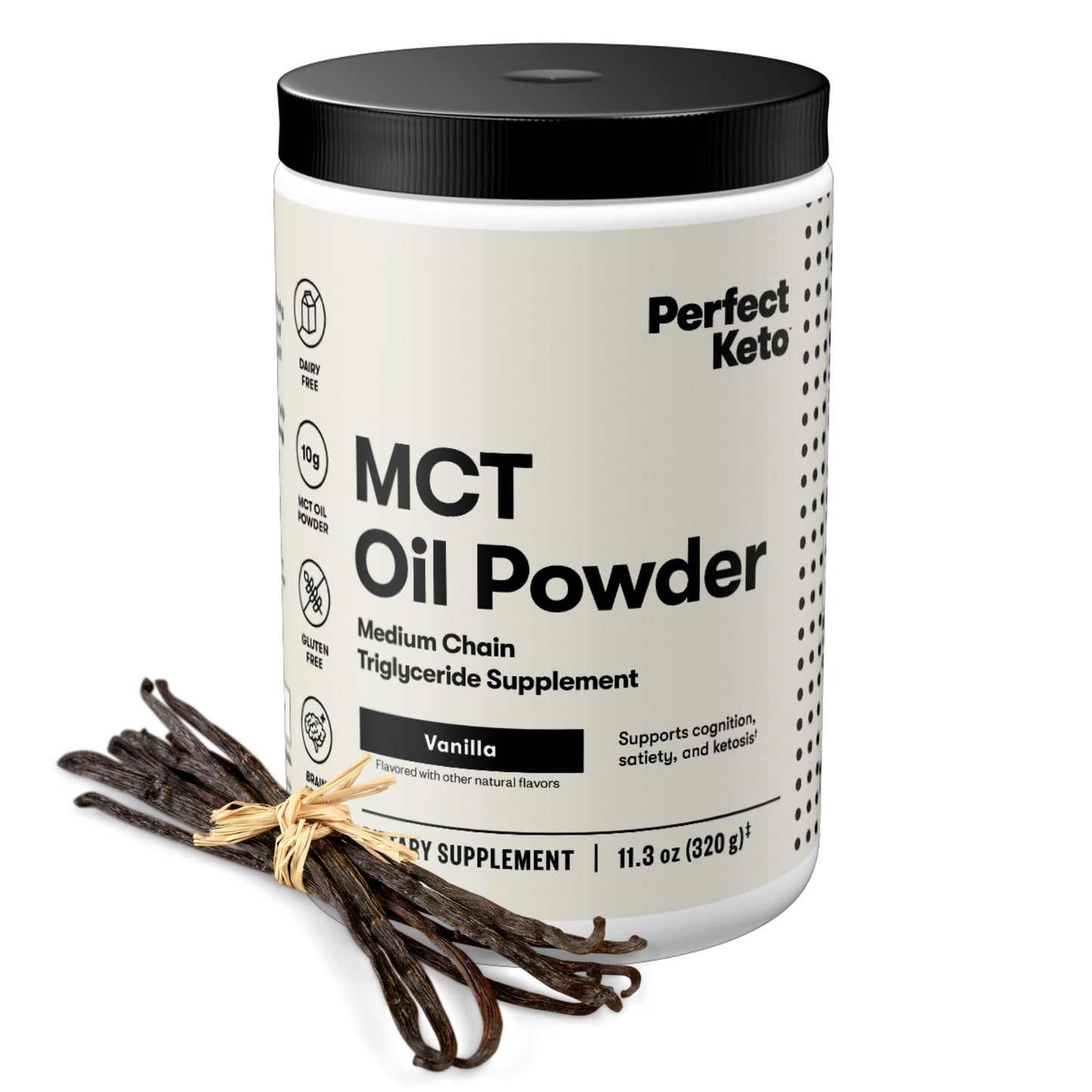 Perfect Keto 7g MCT Oil Powder Vanilla – Non-Dairy Keto Coffee Creamer, 30 Servings