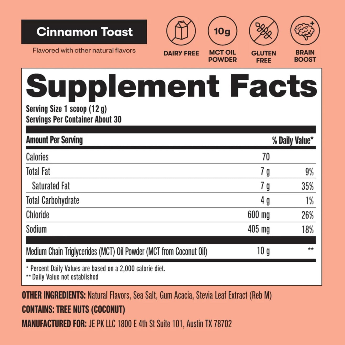 Perfect Keto 7g MCT Oil Powder – Cinnamon Toast, Non-Dairy Keto Coffee Creamer, 30 Servings