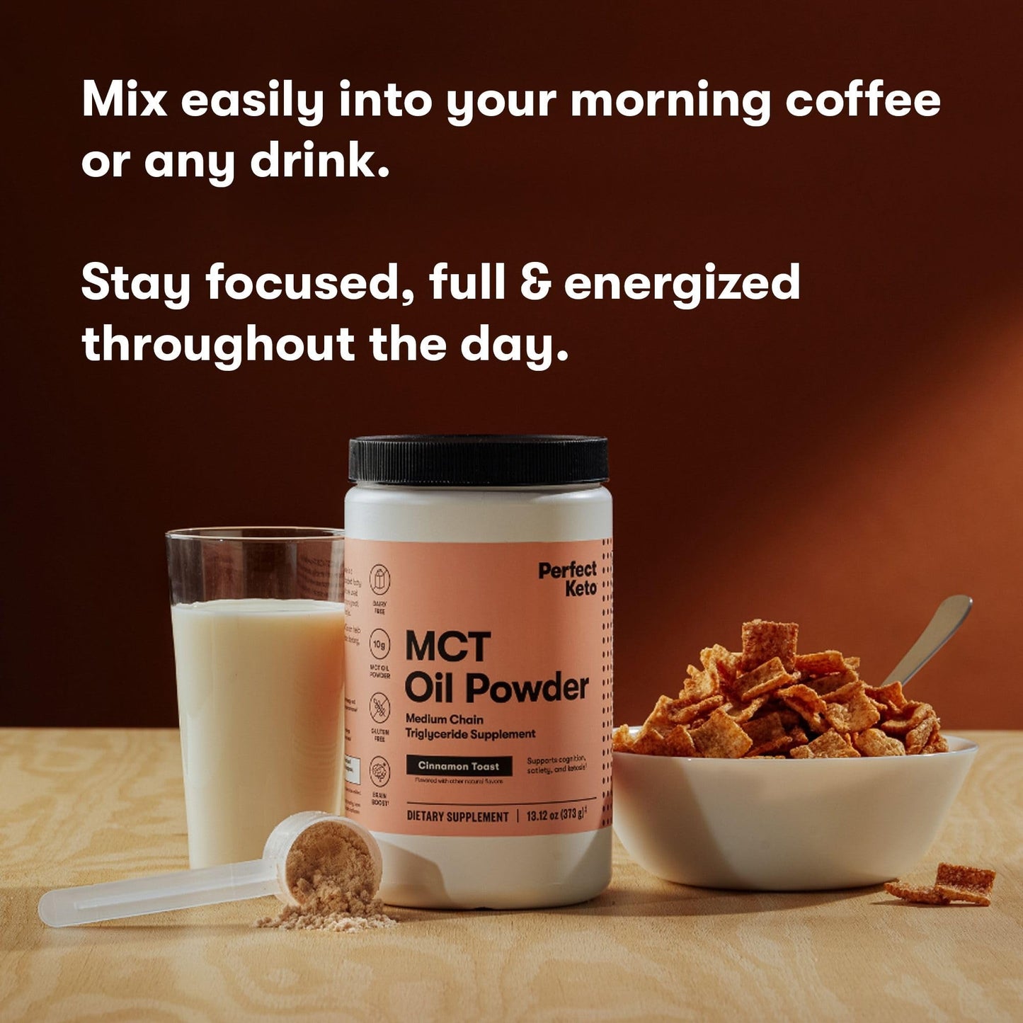 Perfect Keto 7g MCT Oil Powder – Cinnamon Toast, Non-Dairy Keto Coffee Creamer, 30 Servings