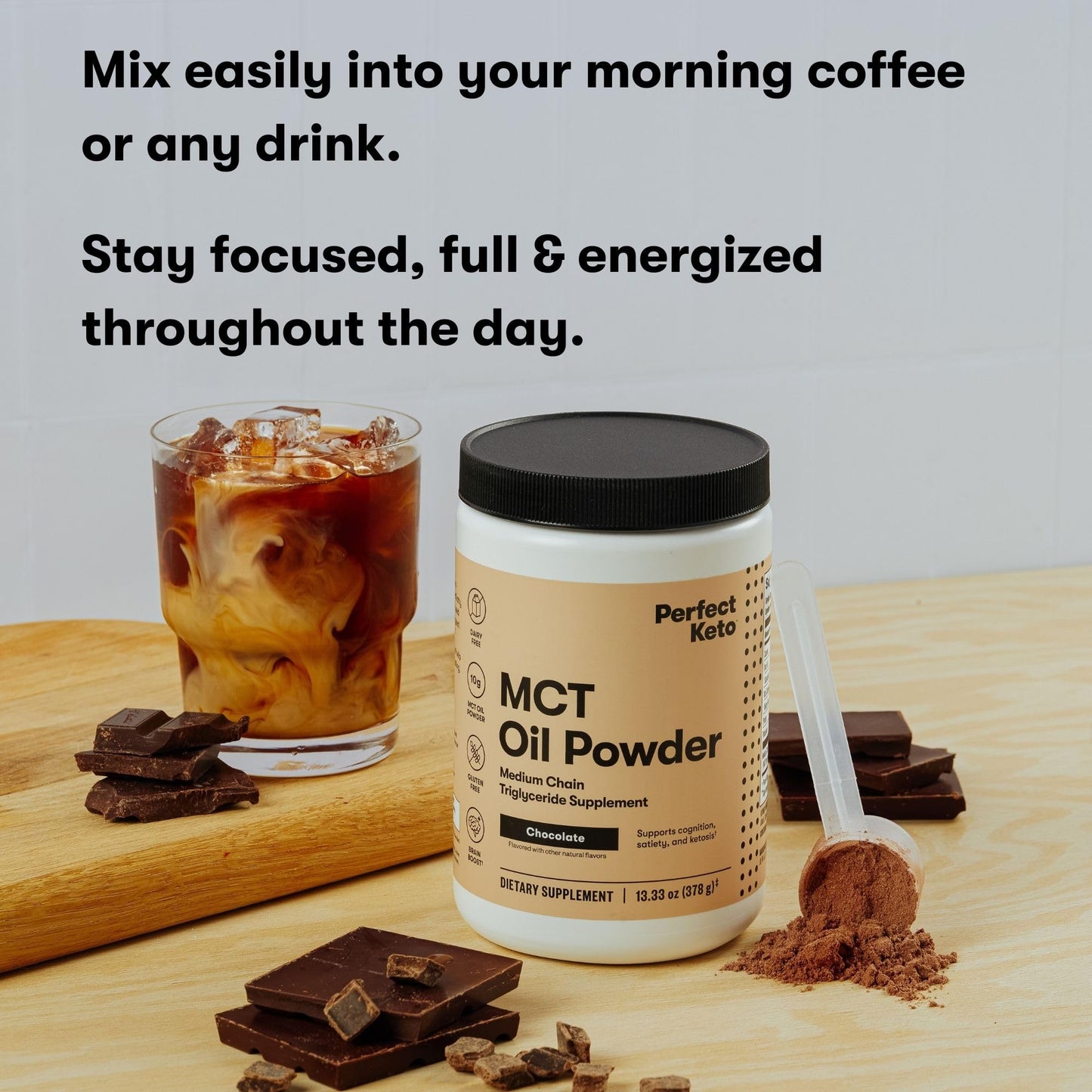 Perfect Keto 7g MCT Oil Powder – Dairy-Free Keto Coffee Creamer, 30 Servings