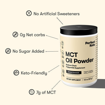 Perfect Keto 7g MCT Oil Powder – Salted Caramel Non-Dairy Keto Coffee Creamer, 30 Servings