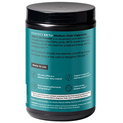 Perfect Keto 7g MCT Oil Powder – Salted Caramel Non-Dairy Keto Coffee Creamer, 30 Servings
