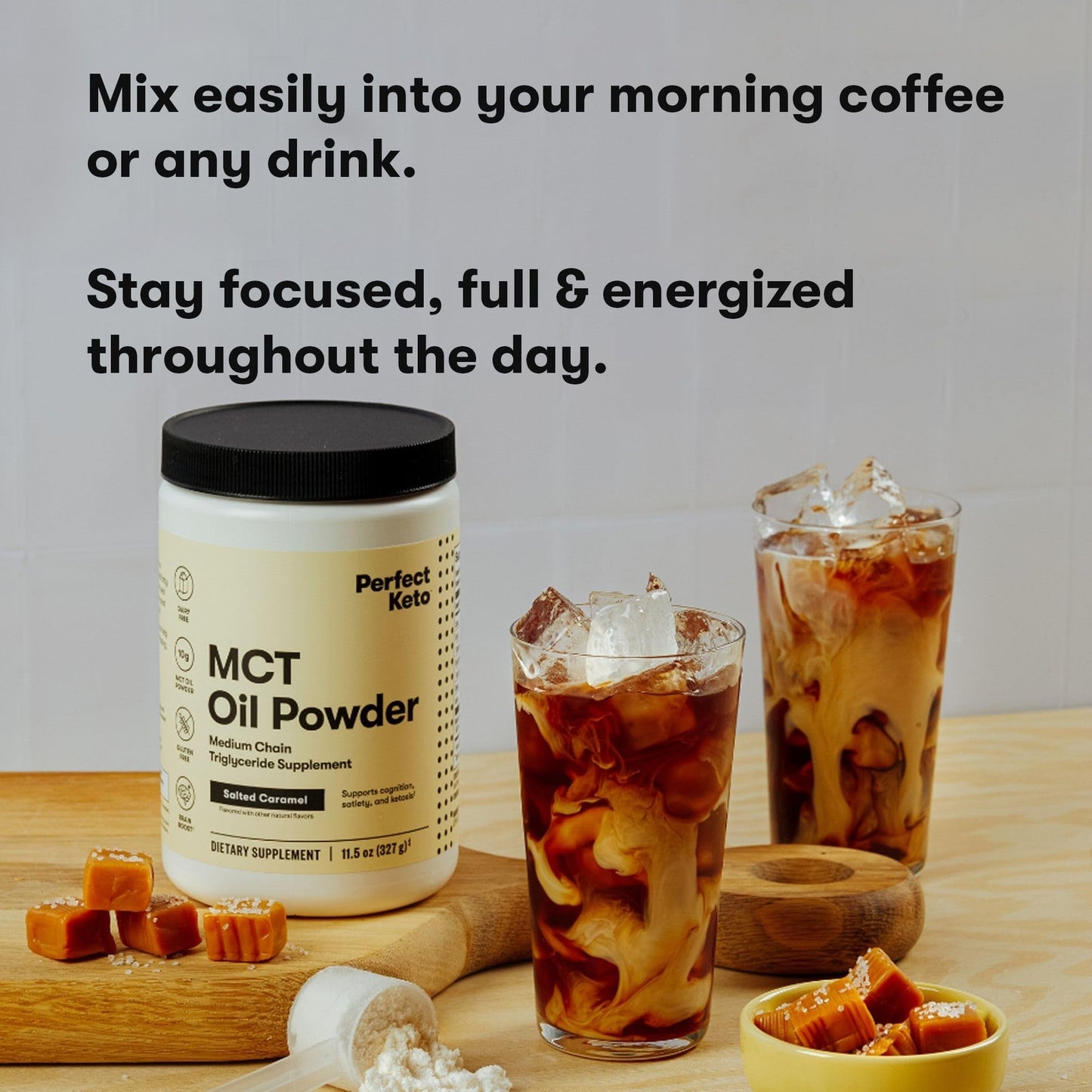 Perfect Keto 7g MCT Oil Powder – Salted Caramel Non-Dairy Keto Coffee Creamer, 30 Servings