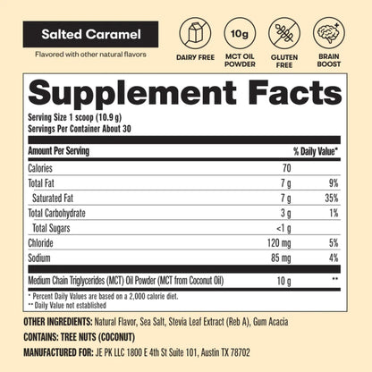 Perfect Keto 7g MCT Oil Powder – Salted Caramel Non-Dairy Keto Coffee Creamer, 30 Servings