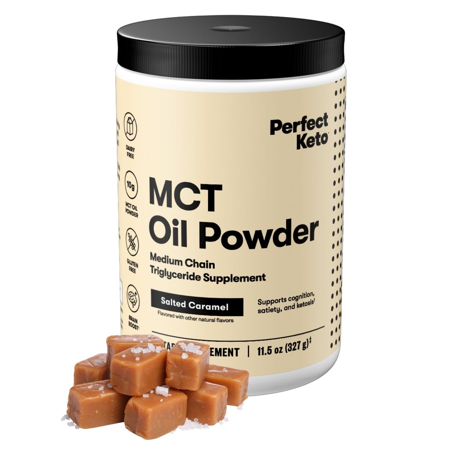 Perfect Keto 7g MCT Oil Powder – Salted Caramel Non-Dairy Keto Coffee Creamer, 30 Servings