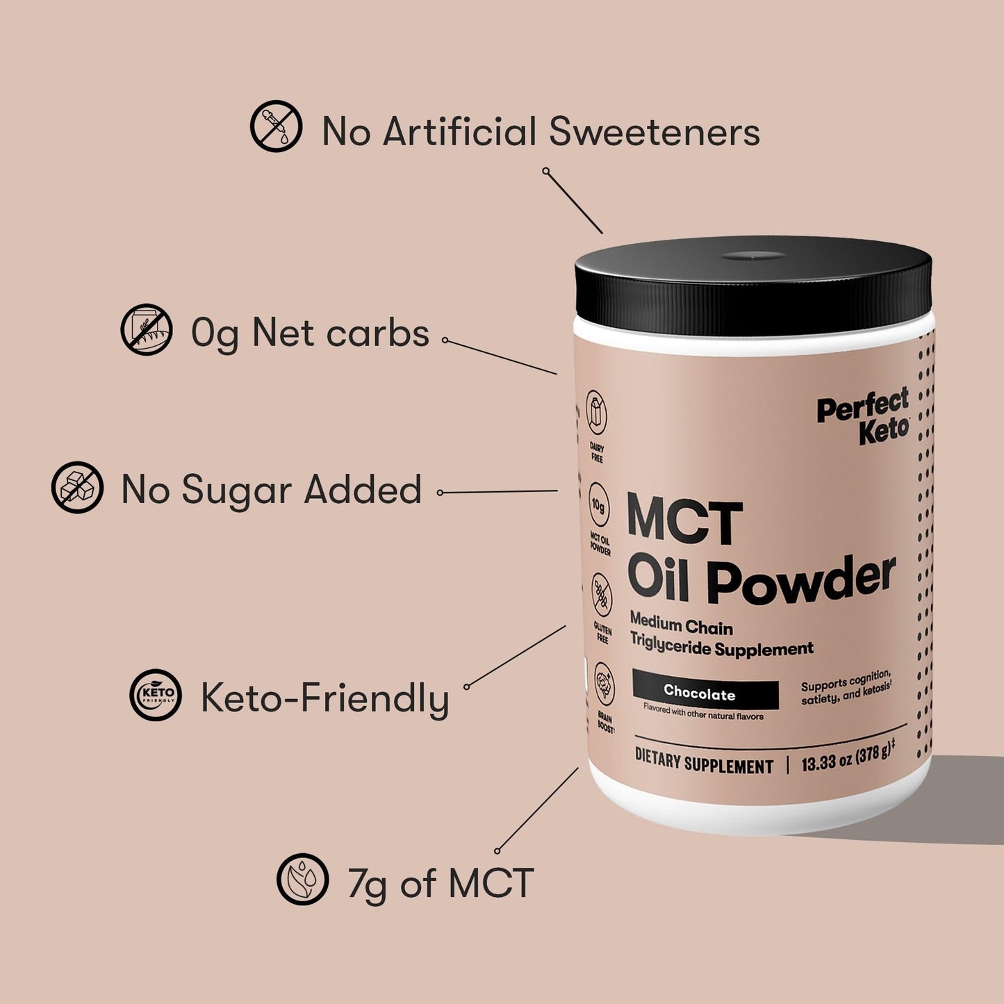Perfect Keto 7g MCT Oil Powder – Dairy-Free Keto Coffee Creamer, 30 Servings