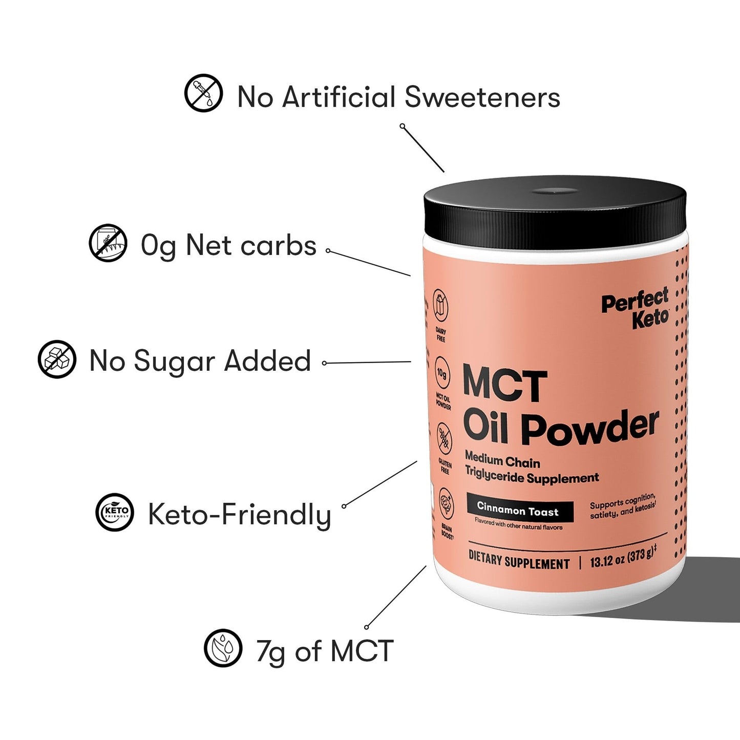 Perfect Keto 7g MCT Oil Powder – Cinnamon Toast, Non-Dairy Keto Coffee Creamer, 30 Servings