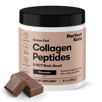 Perfect Keto Collagen Peptides with MCT Oil – Grass-Fed, Low Carb, Chocolate