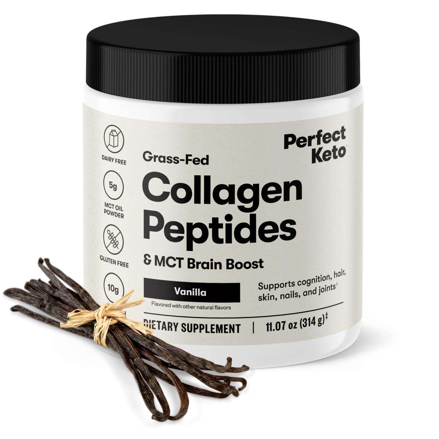 Perfect Keto Collagen Peptides + MCT Oil — Grass-Fed, Type I & III, Vanilla