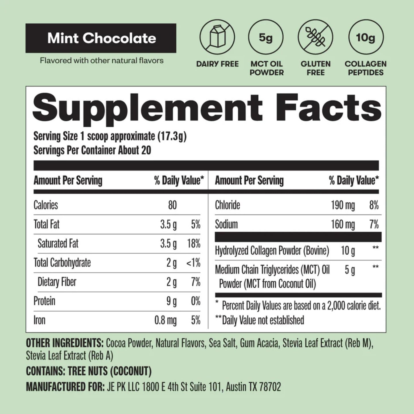 Perfect Keto Collagen Protein Powder with MCT Oil – Grass-Fed, Gluten-Free, Mint Chocolate