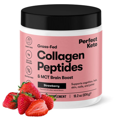 Perfect Keto Collagen Peptides with MCT Oil – Grass-Fed Type I & III, Strawberry Flavor