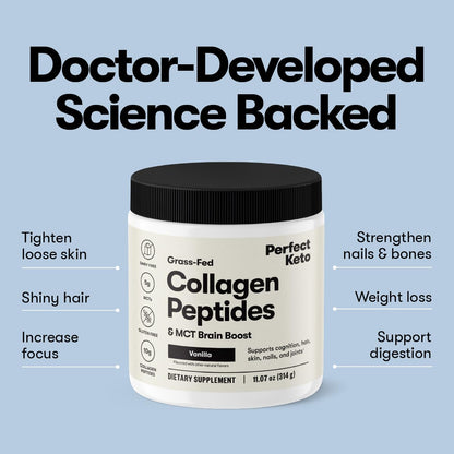 Perfect Keto Collagen Peptides with MCT Oil – Grass-Fed, Low Carb, Keto Coffee Creamer