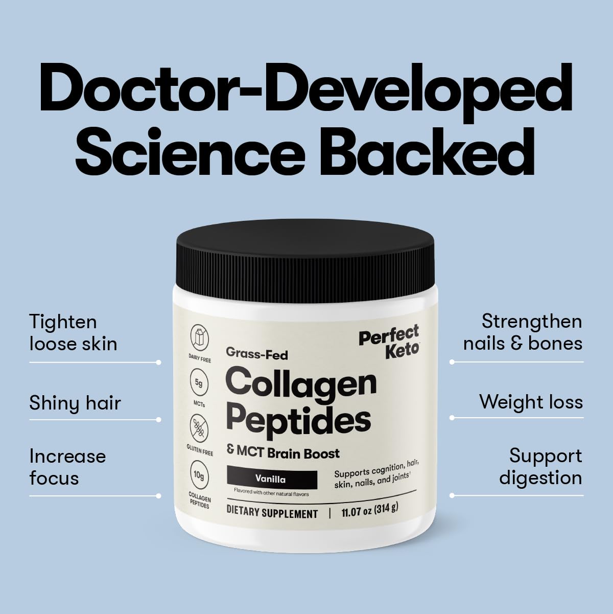 Perfect Keto Collagen Peptides with MCT Oil - Grass-Fed, Keto Coffee Creamer