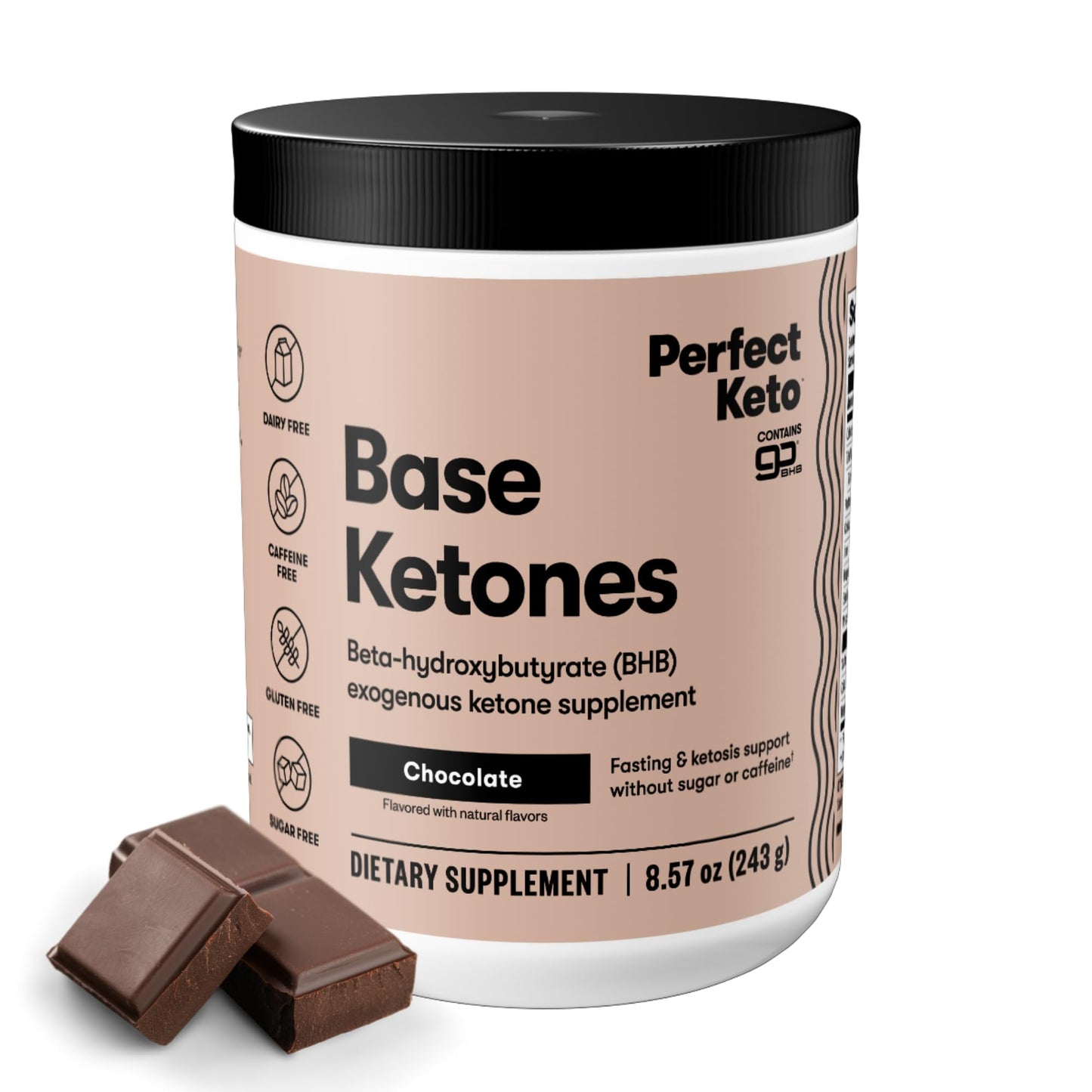Perfect Keto Exogenous Ketones Powder – BHB Salts for Ketosis, Fasting & Hydration (Chocolate, 8.57 oz)