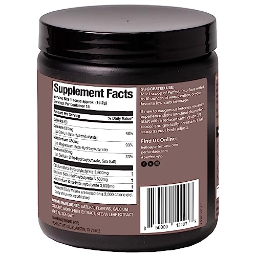 Perfect Keto Exogenous Ketones Powder – BHB Salts for Ketosis, Fasting & Hydration (Chocolate, 8.57 oz)