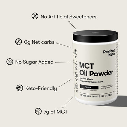 Perfect Keto 7g MCT Oil Powder Vanilla – Non-Dairy Keto Coffee Creamer, 30 Servings