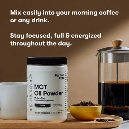 Perfect Keto 7g MCT Oil Powder Vanilla – Non-Dairy Keto Coffee Creamer, 30 Servings