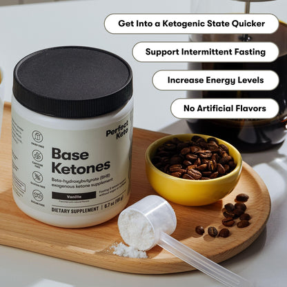 Perfect Keto Exogenous Ketones Powder – Vanilla, BHB Salts, Electrolytes, Caffeine Free – 6.7 oz