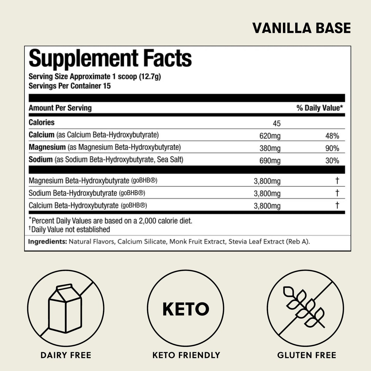 Perfect Keto Exogenous Ketones Powder – Vanilla, BHB Salts, Electrolytes, Caffeine Free – 6.7 oz