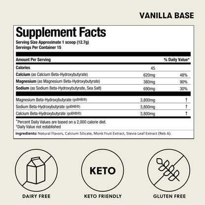 Perfect Keto Exogenous Ketones Powder – Vanilla, BHB Salts, Electrolytes, Caffeine Free – 6.7 oz