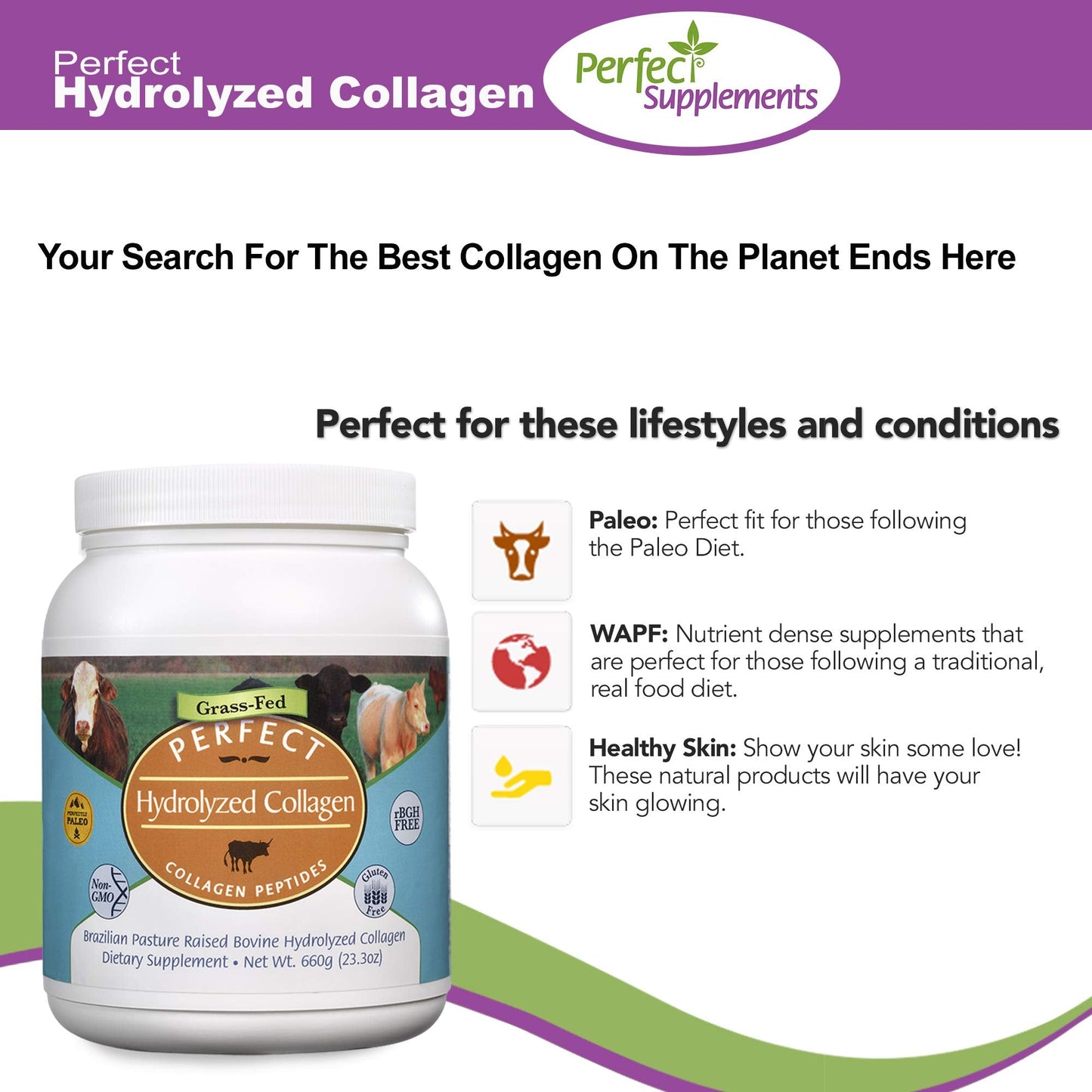 Perfect Hydrolyzed Collagen Powder 660g – All Natural, Brazilian Pasture Raised – 2 Pack | Perfect Supplements