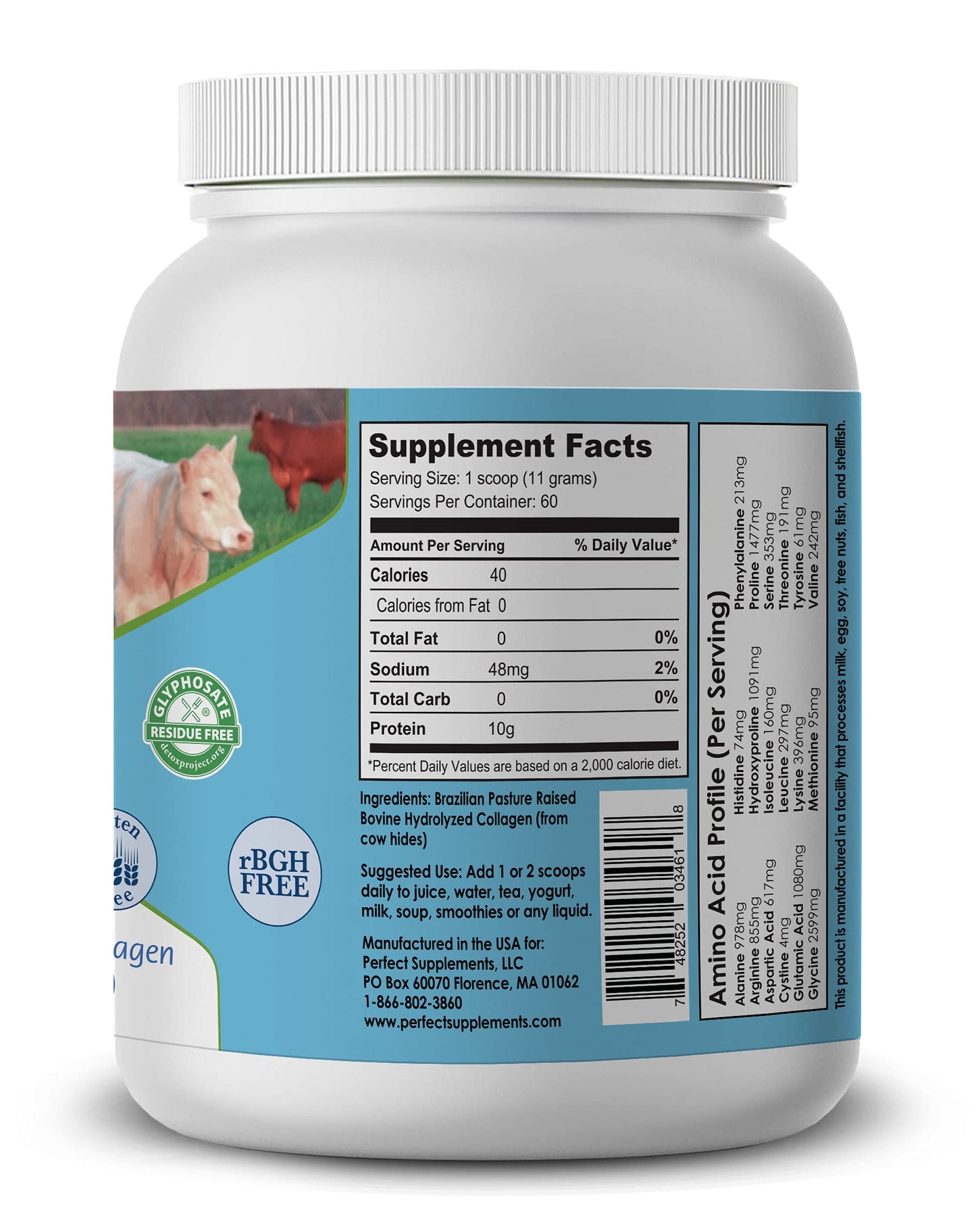 Perfect Supplements Unflavored Hydrolyzed Collagen Powder – 660g, Grass Fed, Easy Absorption