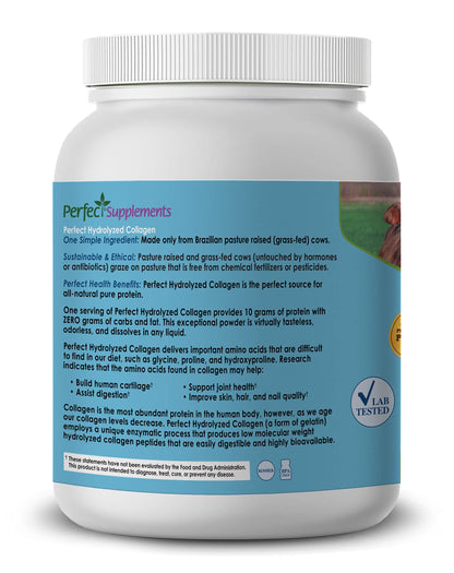 Perfect Supplements Unflavored Hydrolyzed Collagen Powder – 660g, Grass Fed, Easy Absorption