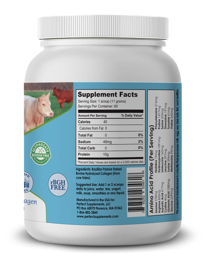 Perfect Supplements Unflavored Hydrolyzed Collagen Powder – 660g, Grass Fed, Easy Absorption