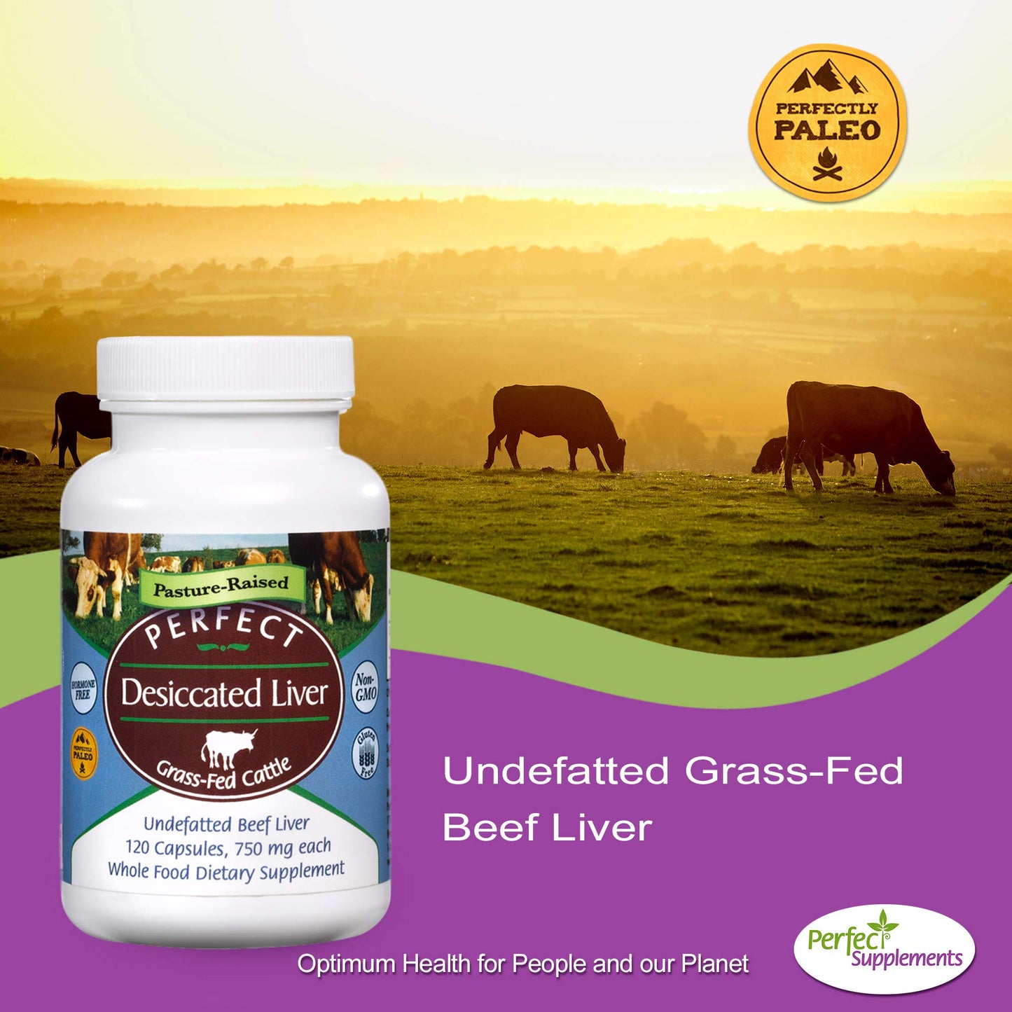 Perfect Supplements Desiccated Liver – 120 Capsules – Undefatted Beef Liver – Grass-Fed Argentinean Cattle – 2 Pack