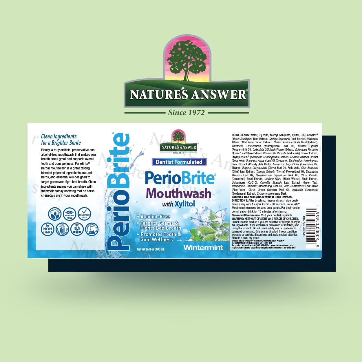 Nature's Answer PerioBrite Winter Mint Mouthwash – Fluoride-Free, Alcohol-Free & Vegan (16oz)