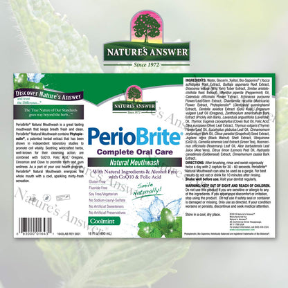 Nature's Answer PerioWash Mouthwash Alcohol-Free Cool Mint - 16 fl oz | Fluoride Free | Natural Breath Freshener